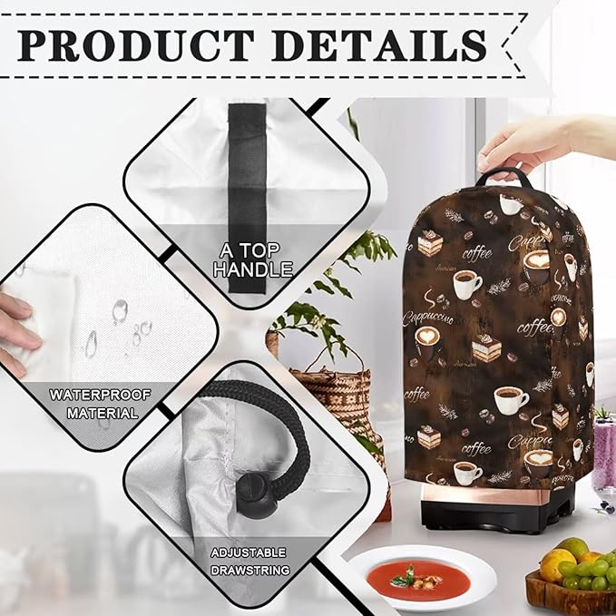 Coffee Cake Blender Dust Cover, Stand Mixer or Coffee Maker Appliance Covers with Drawstring, Anti Fingerprint Dust Proof Stain Resistant Blender Cover for Home Kitchen