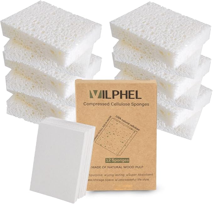 12 Pack Dishwashing Sponges Natural Cellulose Sponges Plant Based Resilient and by CleanHomeCleanPlanet