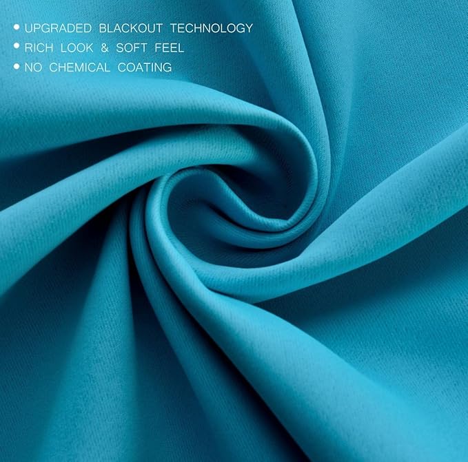 MIUCO Room Darkening Thermal Insulated Grommet Window Blackout Curtains Panels for Livingroom 1 Pair 52x84 Inch Turquoise, Bonus 2 Tie Backs Included