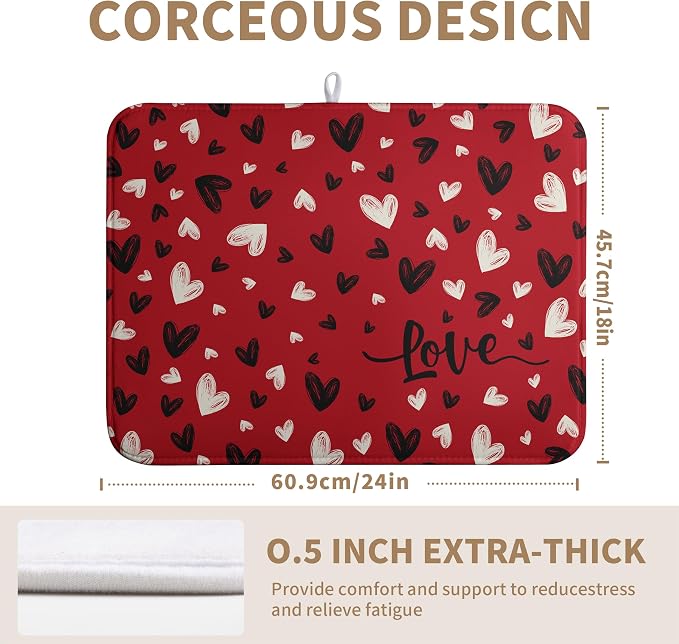 Valentines Day Dish Drying Mat Red Black Love Heart Valentine Kitchen Dish - Image 5