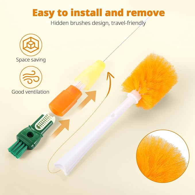 OUTXE 5 Pack Bottle Brush Set, 5-in-1 Water Bottle Cleaner Brush, 3 Straw Brush - Image 3