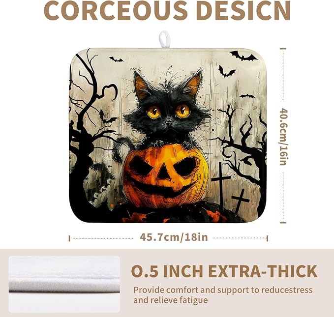 Black Cat Halloween Kitchen Dishes Drying Mat 16x18 Inch Halloween Fall Pumpkin - Image 2