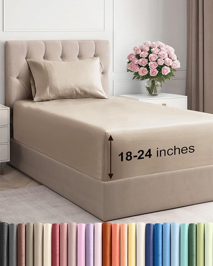 Extra Deep Pocket Twin XL Sheets - 3 Piece Breathable & Cooling Bed Sheets - Hotel Luxury Bed Sheet Set - Soft, Wrinkle Free & Comfy - Easily Fits Extra Deep Mattresses - Deep Pocket Cream Sheets Set