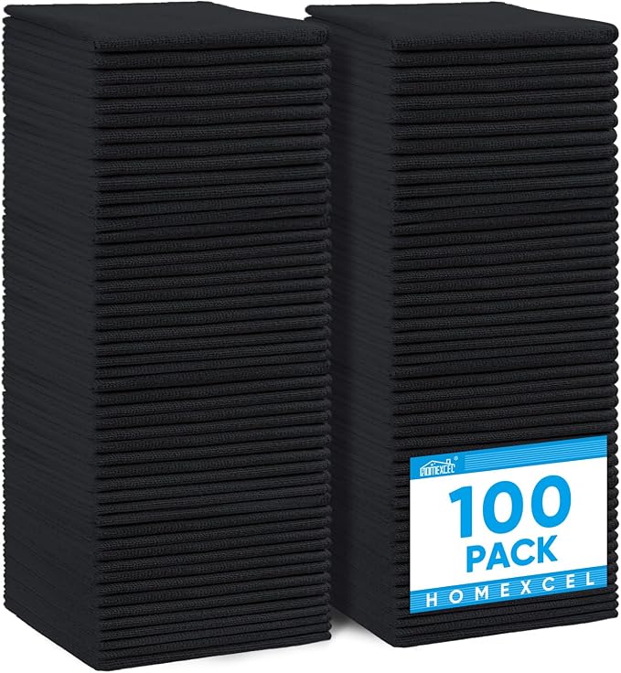 HOMEXCEL Black Microfiber Cleaning Cloth 100 Pack, Microfiber Towel by HOMEXCEL