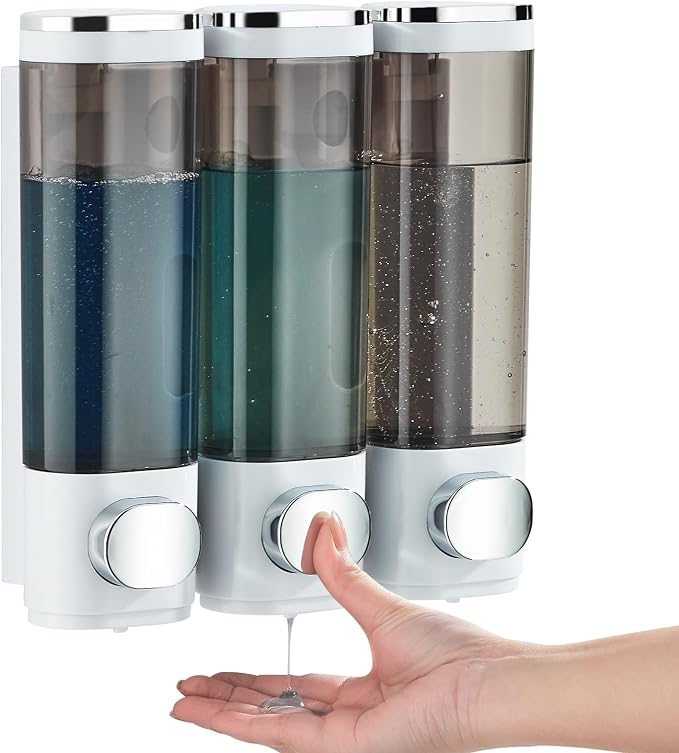Shampoo and Conditioner Dispenser, Shower Soap Dispenser 3 Chamber No Drill by POLLOCKDirect