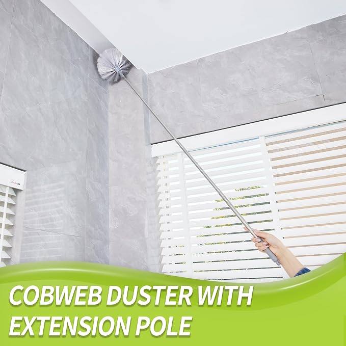 Cobweb Duster with Extension Pole, Spider Web Brush & Ceiling Cleaning Kit - Image 2