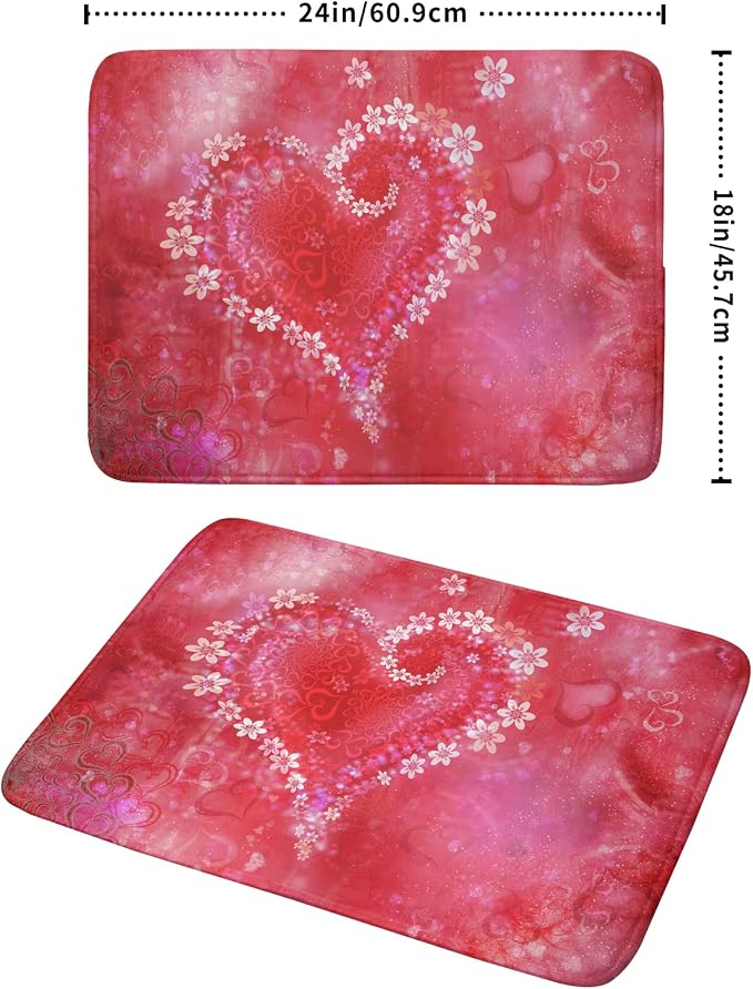 Valentines Day Dish Drying Mat for Kitchen Counter Red Heart Flower Decor - Image 2