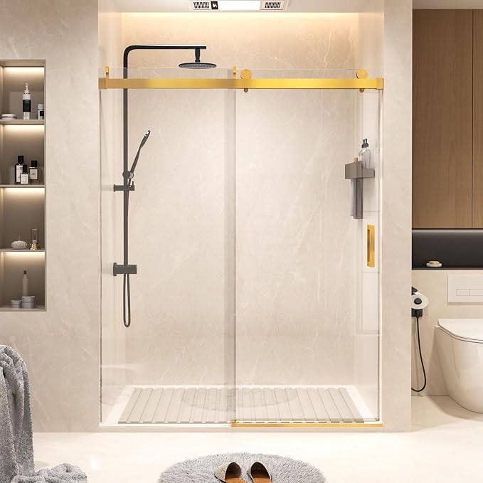 Shower Door 68–72in W x 76 in H, 3/8" Tempered Glass Sliding Shower Door by Relaxcabine