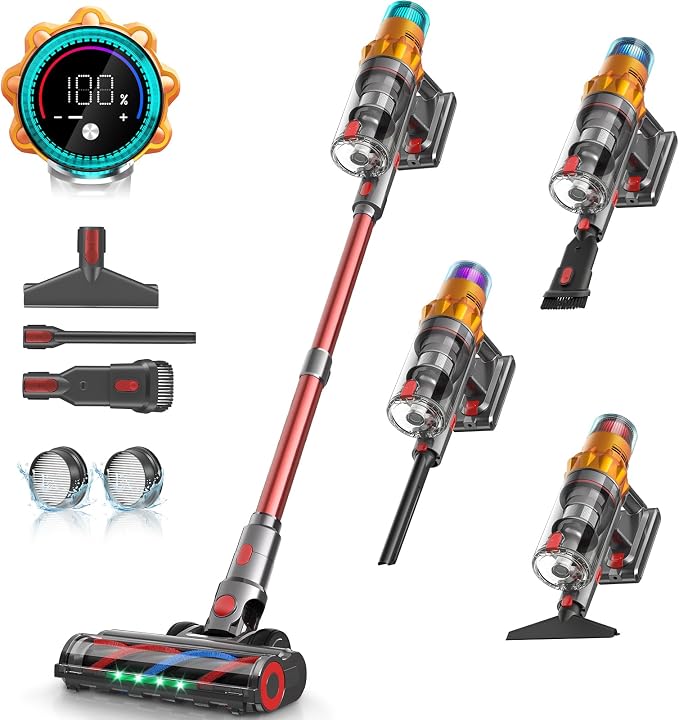 S8 Cordless Vacuum Cleaner, 600W 48Kpa Up to 65mins Stick Vacuum Rechargeable by REBANIC