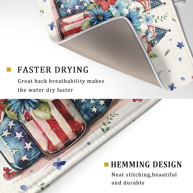 Giwawa American Patriotic Floral Dish Drying Mat Flower Vase Drainer Rack Mats - Image 3