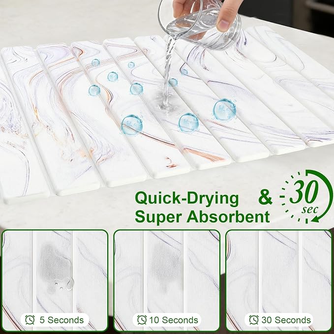 Large Stone Drying Mat for Kitchen Counter, Collapsible Stone Dish Drying Mats - Image 3
