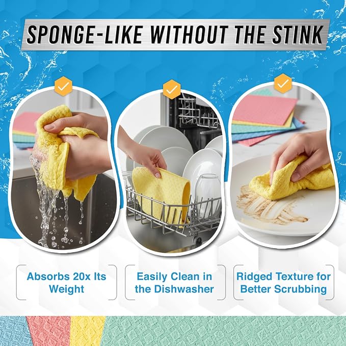 ACTIVE Swedish Dish Cloths for Kitchen 12 Pack Cellulose Sponge Cloth, Washable - Image 3