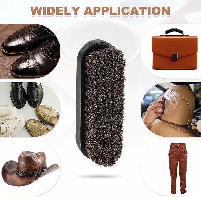 HARFINGTON Shoe Cleaning Brush 5"x2" Beech Wood Horsehair Boot Polish Brushes - Image 7