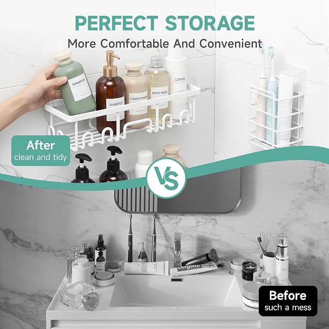 Veken 6-Pack Rustproof&Waterproof Shower Caddy, Adhesive Shelves Rack - Image 6
