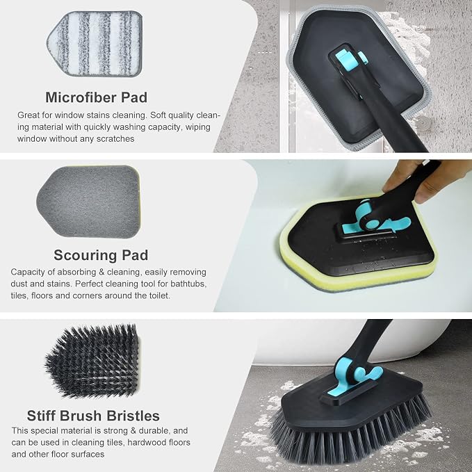 Long Handled Scrub Brush for Shower, 3-in-1 Cleaning Brushes - Image 2