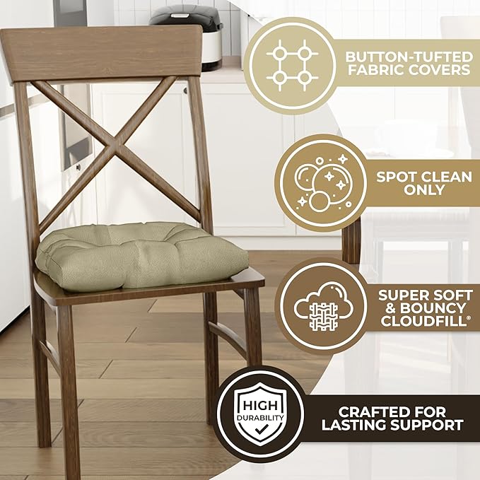 Klear Vu Gripper Overstuffed Universal Non-Slip Dining Chair Cushions for Kitchen Decor or Office Use, U-Shaped Skid-Proof Seat Pad, 17x17 Inches, 2 Count (Pack of 1), Linear Thyme Green