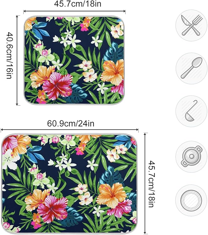 Tarity Colorful Tropical Flowers Dish Drying Mat - Image 3