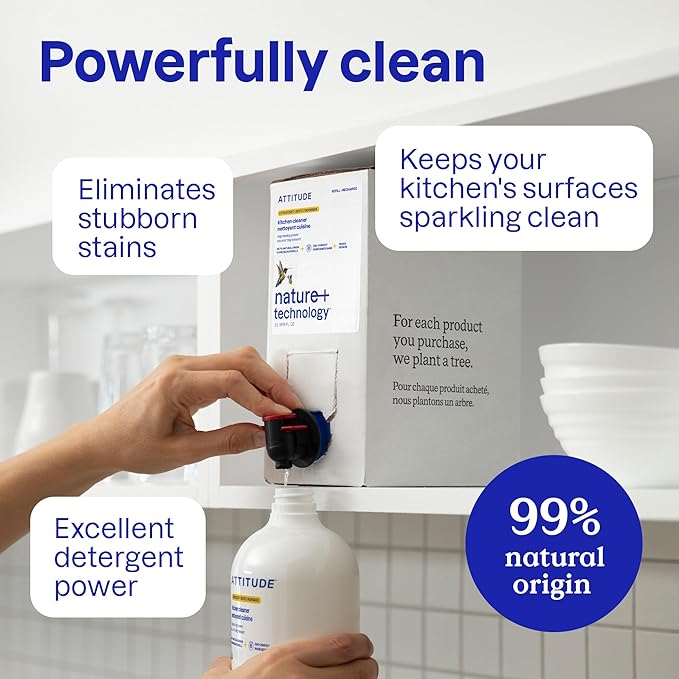 ATTITUDE Kitchen Cleaner Spray Refill, EWG Verified, Powerful Degreaser - Image 3