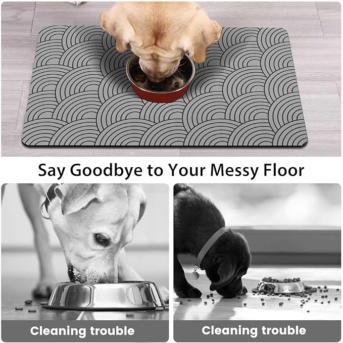 Dog Food Mat for Floors, Absorbent and Quick-Drying Pet Cat Food Mat,Anti-Fouling and Easy-to-Clean Pet Feeding Mat,Dog Bowl Mats for Messy Drinking Water Bowls.17x32inch Boho Style