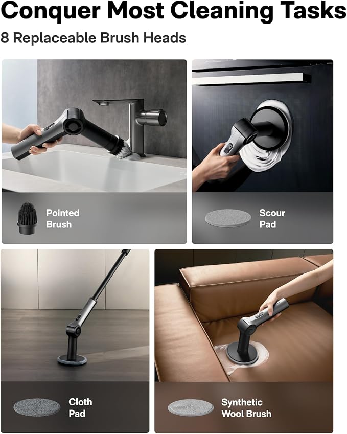 HOTO Flexi™ Cordless Electric Spin Scrubber, Adjustable Angle, Extendable Handle - Image 6