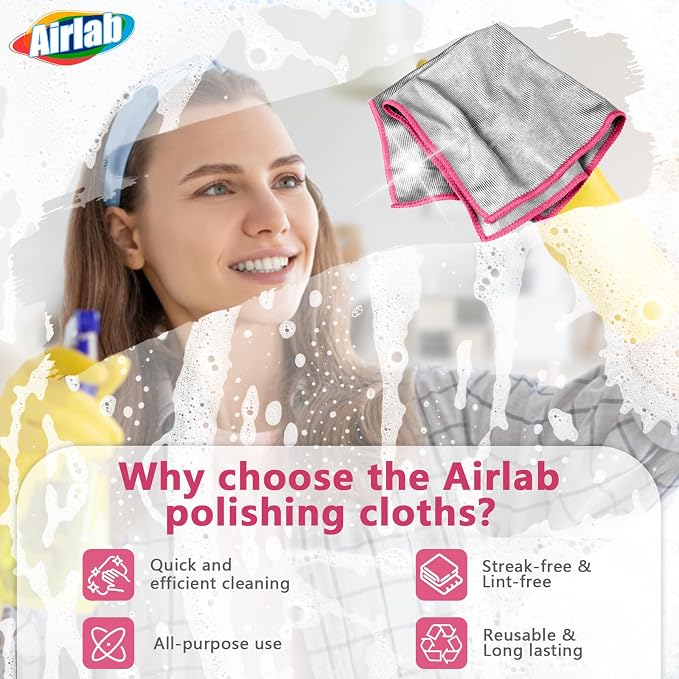 Airlab Glass Polishing Cloth Streak Free Miracle Microfiber Cleaning Cloth Lint - Image 3