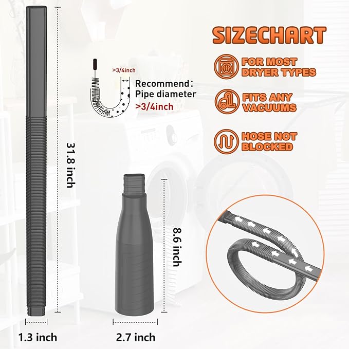 Dryer Vent Cleaner Kit Vacuum Hose Attachment, Quickly Removes Lint, Cleaning - Image 4