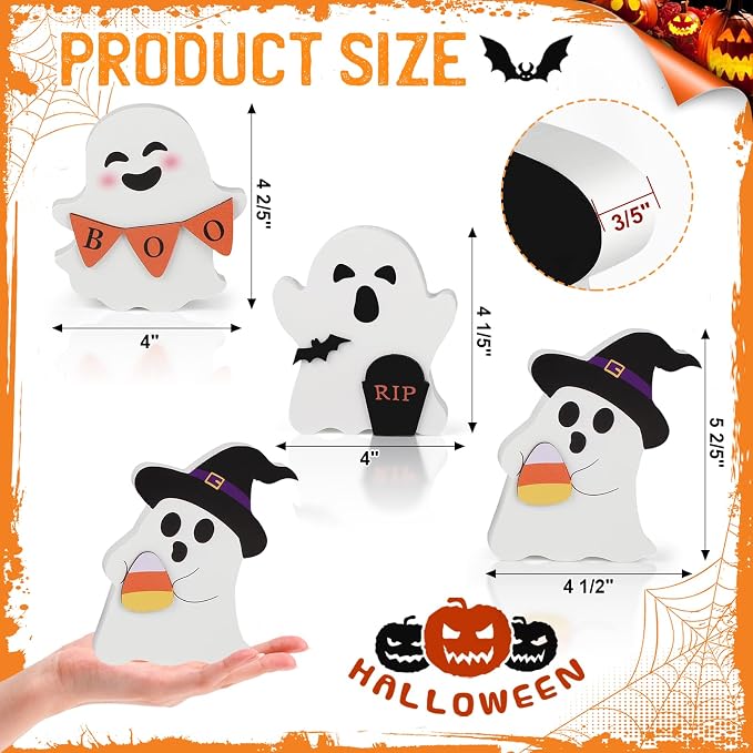 COCHIE Cute Ghost Halloween Decorations Indoor, Wooden Tiered Tray Decor Table - Image 2