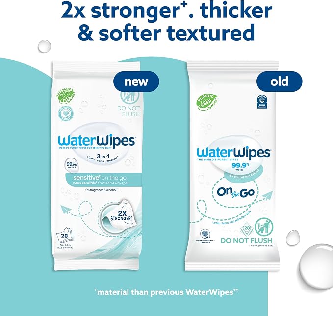 WaterWipes Sensitive+ On The Go Wipes, 3-In-1 Cleans, 99.9% Water, Unscented & - Image 3