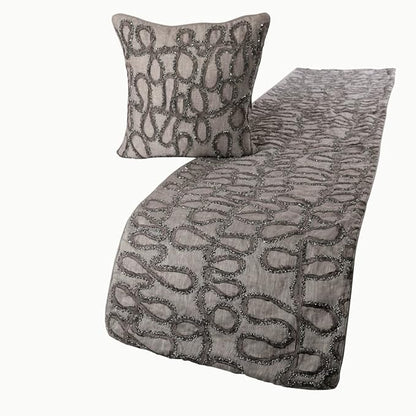 The HomeCentric King Queen Twin Bed Runner, Grey Designer Bed Scarf in Linen with Embroidery, Queen Size 74"x18" Bed Runner with 2 Pillow Cover, Bed Linen Foot Warmer Home Living - Grace Forever