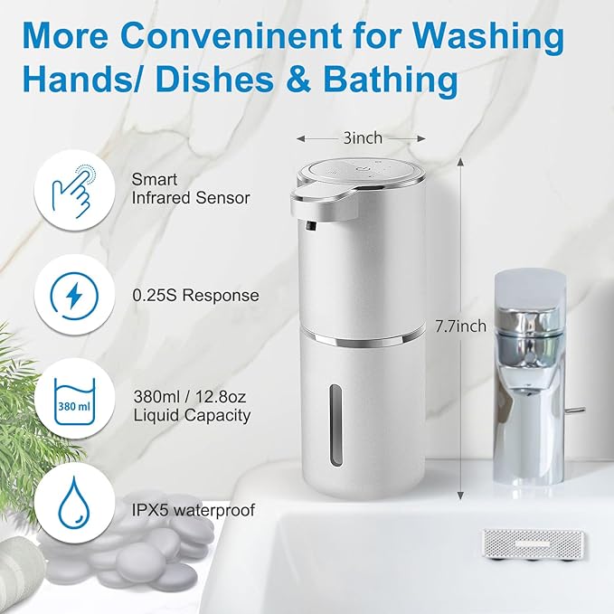 Automatic Foaming Soap Dispenser, 4-Level Adjustable Foam, Wall Mount, USB - Image 2