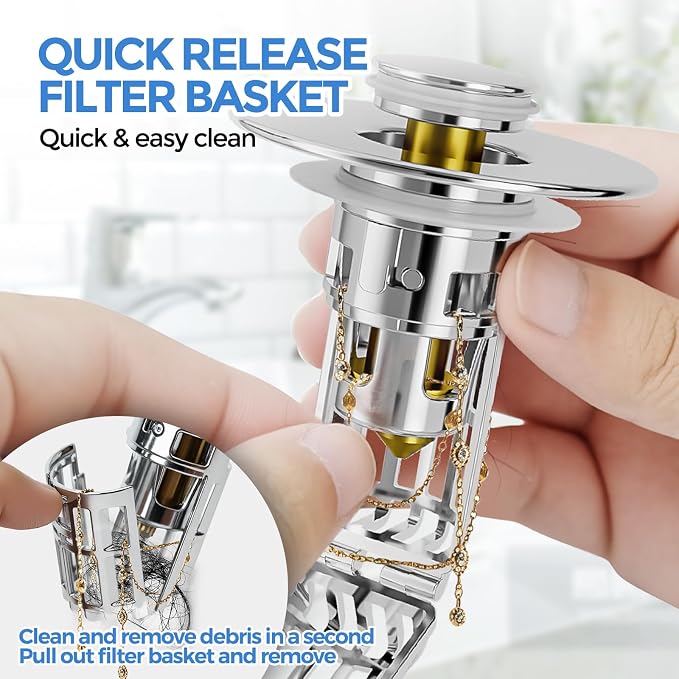 zaa Bathroom Sink Drain Strainer - 3 in 1 Sink Stopper Bathroom Drain - Image 3