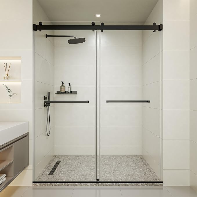 44-48" W x 76" H Frameless Shower Door, Double Sliding Glass Shower Door by Unknown