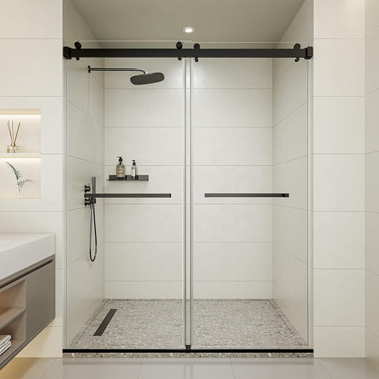 50-54" W x 76" H Frameless Shower Door, Double Sliding Glass Shower Door by Unknown