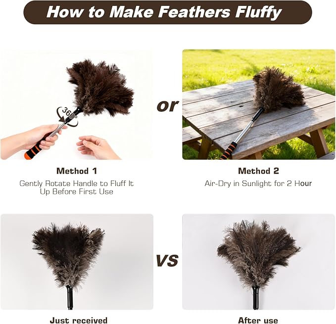 Extendable Ostrich Feather Duster 26-55 Inch, Natural Cleaning Duster - Image 4