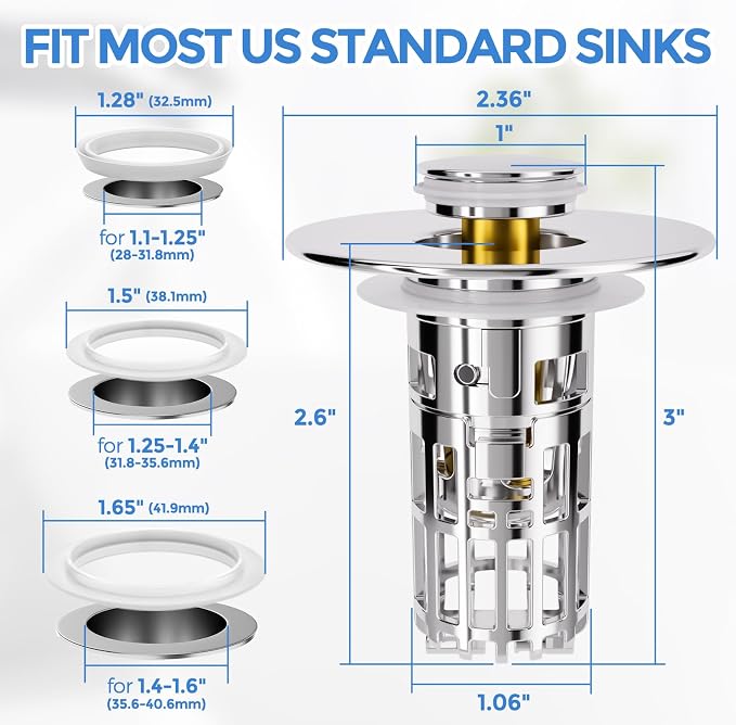 zaa Bathroom Sink Drain Strainer - 3 in 1 Sink Stopper Bathroom Drain - Image 8