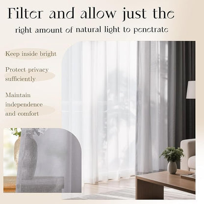 Dreaming Casa Grey Sheer Curtains 102 Inches Long, Rod Pocket & Back Tab Light Filtering Textured Sheers for Living Room Bedroom, 2 Panels, Each 52" W x 102" L