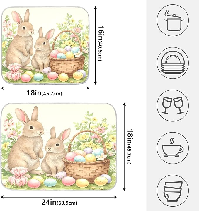 Cute Easter Bunny Rabbit Eggs Dish Drying Mat - Image 2