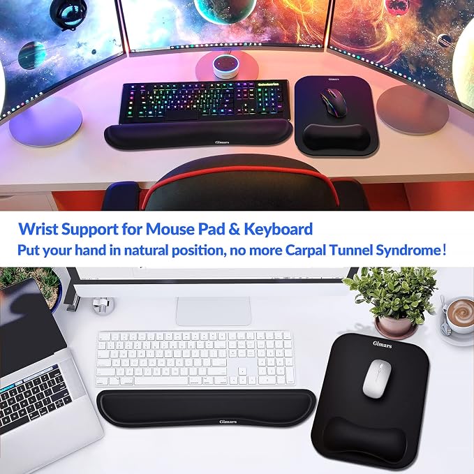 Gimars Elongate Smooth Lycra Fabric Ergonomic Mouse Pad Wrist Support, Gel - Image 2