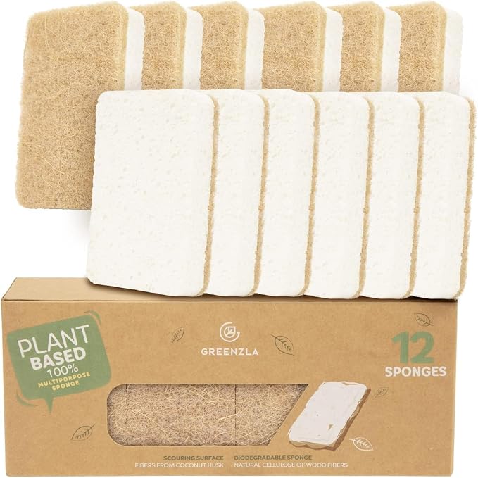 Greenzla Kitchen Sponges, Plant-Based Dish Sponges, Non-Scratch Sisal Hemp by GREENZLA