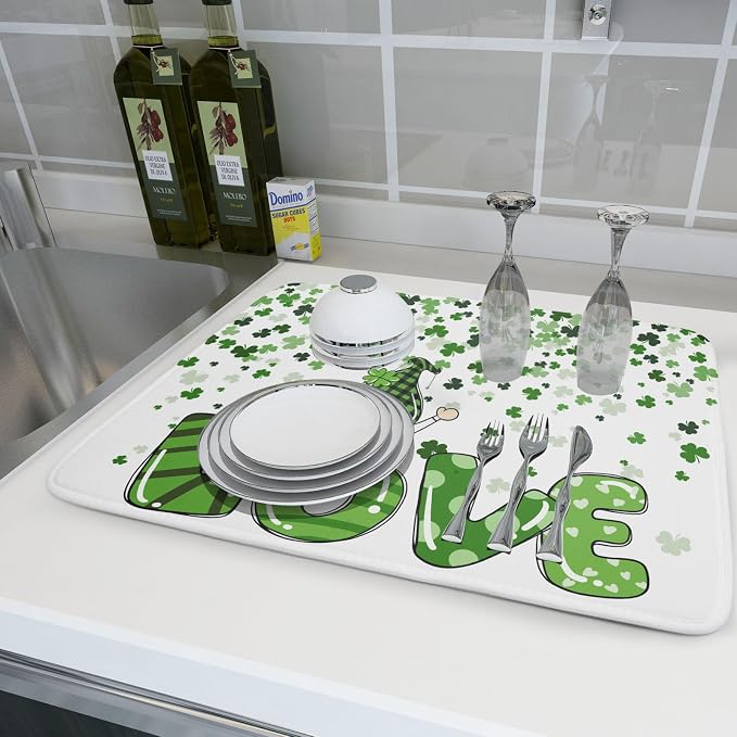 St Patrick's Day Gnomes Love Dish Drying Mat - Image 6