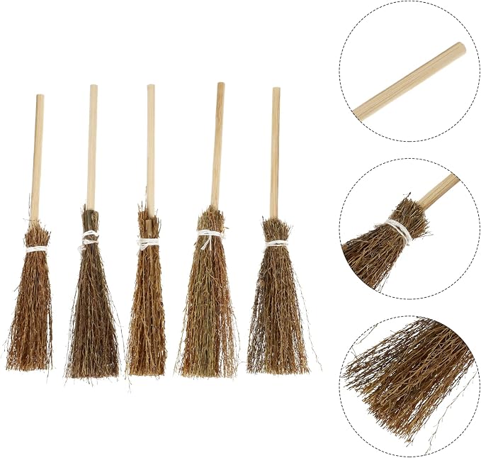 Toyvian Mini Hand-Woven Broom Dollhouse Decor Simulation Decorative Broom Props - Image 4