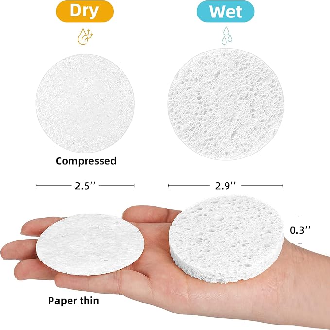 60-Count Compressed Facial Sponges|100% Natural Kickleen Cellulose Cosmetic Spa - Image 4
