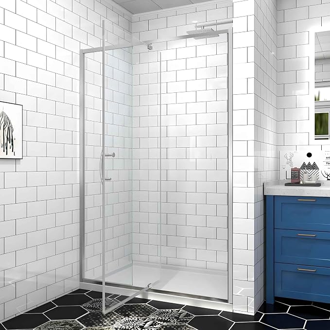 Pivot Glass Shower Door, 44–48" W x 71" H, 1/4" Clear SGCC Tempered Glass by Unknown