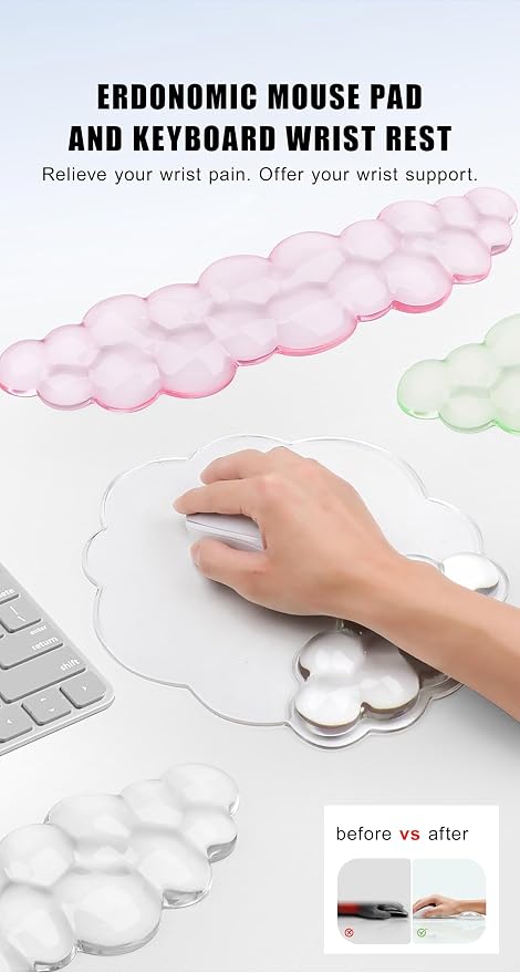 Mouse Pad with Wrist Rest, Soft Cloud Gel Keyboard Mouse Pad Set with Hand - Image 2