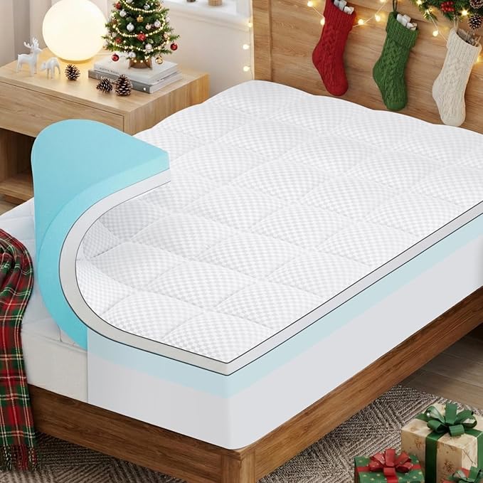 OLANLY Dual-Layer 4 Inch King Size Memory Foam Mattress Topper for Back Pain, 2 Inch Cooling Pillow Top Mattress Pad Cover and 2 Inch Gel Memory Foam Topper, Deep Elastic Pocket, White