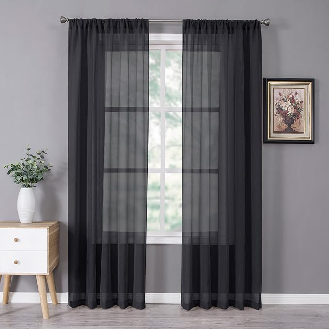 Tollpiz Sheer Curtains Linen Textured Bedroom Curtain Sheers Light Filtering by Tollpiz