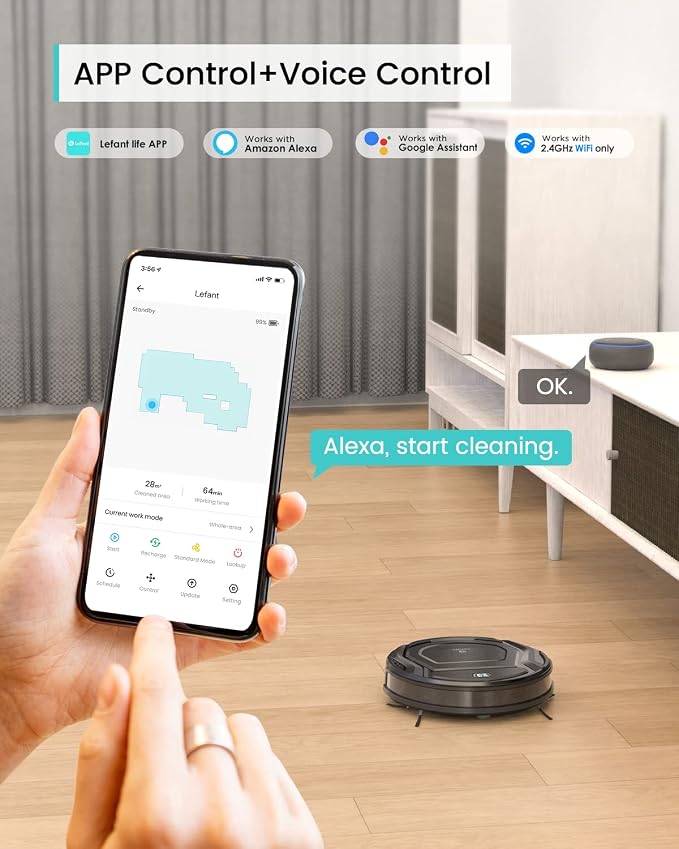 Lefant Vacuum and Mop Combo, WiFi/App/Alexa Control, 2000Pa Strong Suction 2 in - Image 6