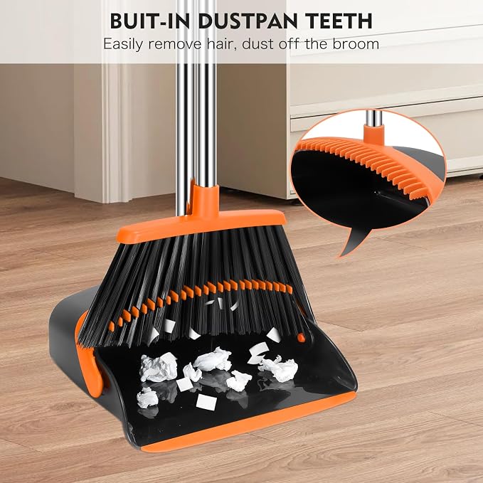 Broom and Dustpan Set, 55-in Long Adjustable Handle Broom - Image 4