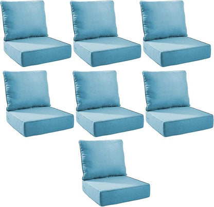 Outdoor Cushion Set for Furniture Patio Furniture, UV Resistant, Water Resistant - 6 Inch Thick Foam Garden Cushions– 24x24 Inch Patio Seat Covers for Chair/Sofa/Couch | Light Blue | 7-Pack |