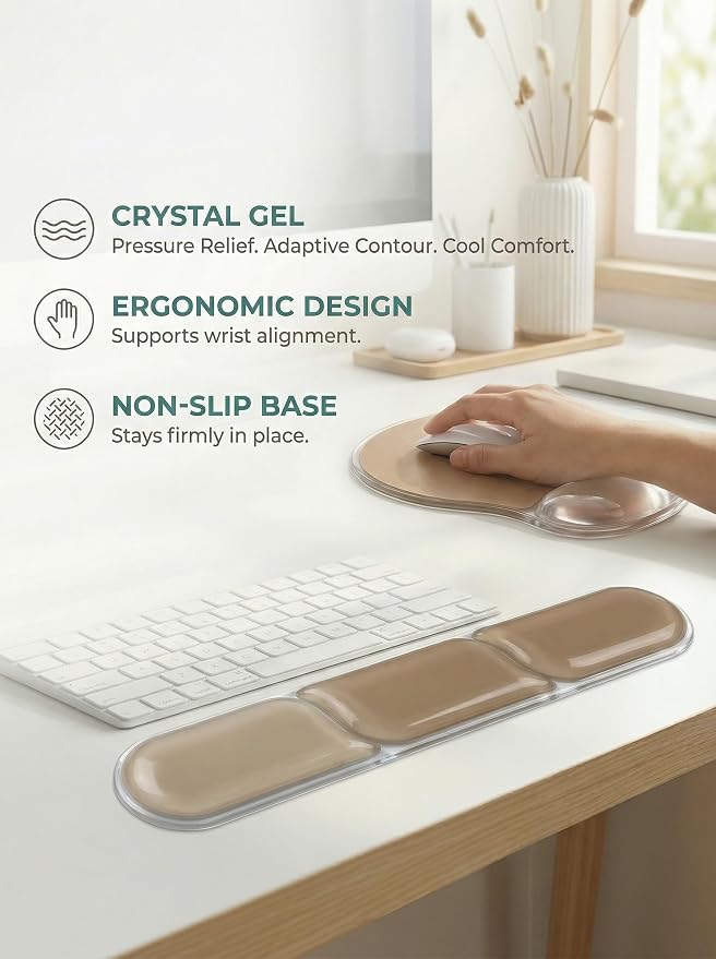 AUPET Ergonomic Gel Mouse Pad and Keyboard Wrist Rest Set, Crystal Gel Cushion - Image 3